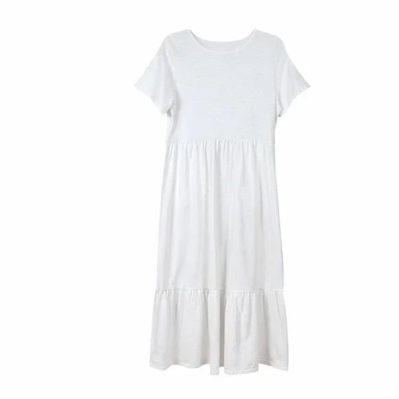 Old Navy Tiered Slub Knit Maxi Dress Medium White Cottage Coastal Scandi Beachy - Picture 4 of 7